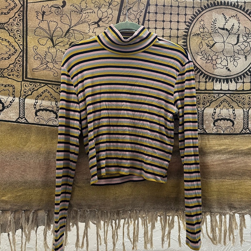 BB Dakota Striped & Cropped Long Sleeve Turtleneck